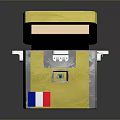 Yellow Box With Open Lid Showing Items Inside And French Flag On Side