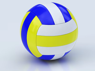Sports Equipment Volleyball With Blue Yellow White Striped Design For Sports Training 3d model