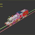 Red Steam Train On Rail Tracks With Reflection 3d model