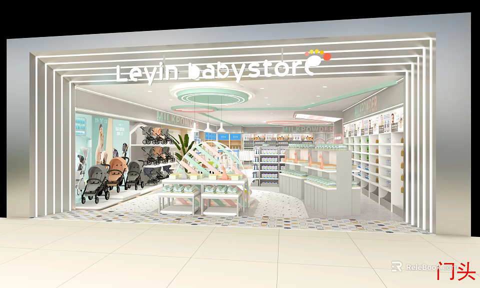 Leyin Babystore Interior With Strollers Shelves And Baby Product Displays 3d model 