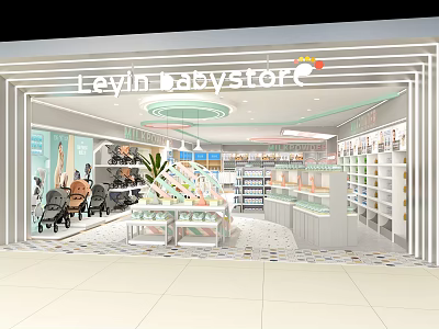 Leyin Babystore Interior With Strollers Shelves And Baby Product Displays 3d model