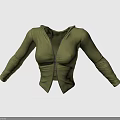 Women's Green Fitted Jacket With Front Zipper And Long Sleeves Casual Style