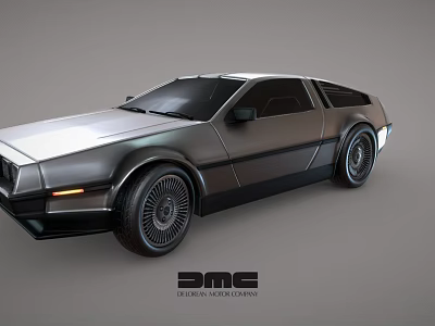 DMC DeLorean Sports Car With Metallic Silver Exterior Retro Futuristic Design And Distinctive Wheels 3d model
