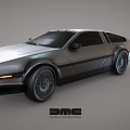 DMC DeLorean Sports Car With Metallic Silver Exterior Retro Futuristic Design And Distinctive Wheels