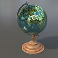 Decorative Globe With Mirrored Mosaic Surface On Wooden Stand For Home Decor