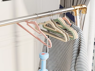 Modern Decorative Ornament Set With Metal Hooks And Colorful Pieces Hanging On Rack 3d model