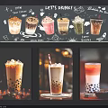 Bubble Tea Themed Wall Decor With Drink Illustrations And Cafe Art Prints 3d model