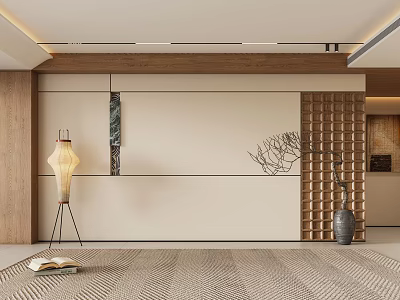 Modern Wooden Wall Paneling In Minimalist Interior With Decorative Elements 3d model