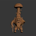 Detailed Handmade Wooden Sculpture Carving of Mythical Dwarf with Mushroom Head and Long Beard