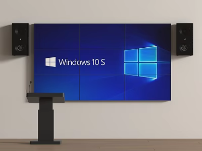 Large Windows 10 S Display Screen With Speakers On Both Sides And Podium Below 3d model
