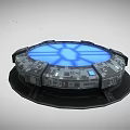 Futuristic Circular Tech Device Featuring Blue Glowing Center And Structured Control Panels