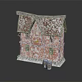 Red Brick Vintage Building With Weathered Roof And Small Barrels In Rustic Style