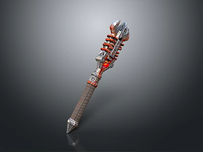 Futuristic Mechanical Weapon Spear With Red Silver Accents Gear Components And Textured Handle 3d model