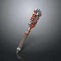 Futuristic Mechanical Weapon Spear With Red Silver Accents Gear Components And Textured Handle