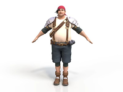 Man Wearing Red Bandana White Shirt Brown Utility Belt Black Shorts And Brown Boots 3d model