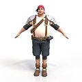 Man Wearing Red Bandana White Shirt Brown Utility Belt Black Shorts And Brown Boots