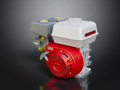 Briggs Style Single Cylinder Automotive Gasoline Engine Parts With Red Fan And White Casing 3d model