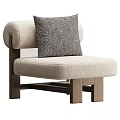 Stylish Accent Chair with Curved Armrests Beige Fabric Wooden Legs and Black Geometric Pillow