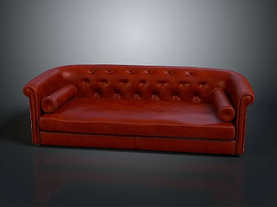 Classic Red Leather Chesterfield Sofa With Tufted Back And Rolled Arms 3d model