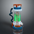 Scientific Equipment Featuring Transparent Cylindrical Container Green Liquid Orange Top Blue Base And Black Hose