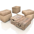 Stacked Cardboard Boxes and Open Wooden Crate for Household Storage Daily Organization