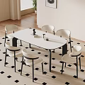 Modern Minimalist Dining Table Set With White Top Black Legs Chairs And Dot Rug