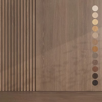 Wooden Background Wall With Vertical Stripe Design And Circular Wood Tone Decorations 3d model