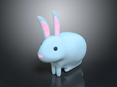 Cute Light Blue Rabbit Plush Toy with Pink Inner Ears Black Eyes and Pink Nose 3d model