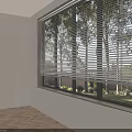 Window Blinds on Large Indoor Window with Green Trees Outside Natural View 3d model