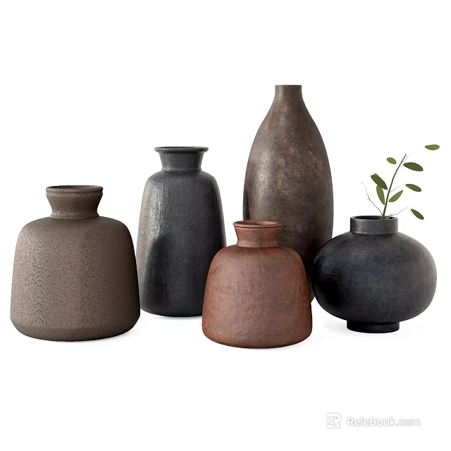 Artisanal Ceramic Vessels With Earth Tones Various Shapes And Textured Surfaces 3d model 