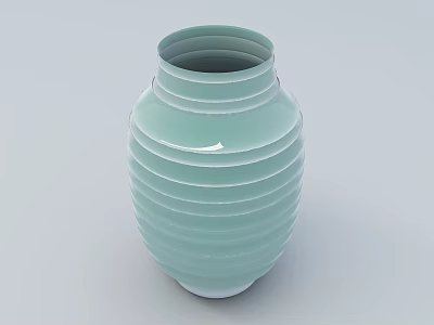 Light Green Ringed Stripe Vase In Modern Simple Design For Fresh Flowers 3d model
