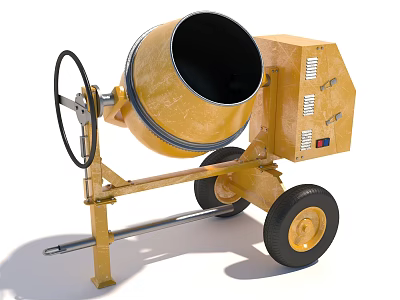 Yellow Portable Concrete Mixer Industrial Equipment with Trolley Wheels and Control Panel for Construction Use 3d model
