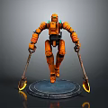 Orange Mechanical Robot Character With Armored Body And Luminous Hand Tools In Sci Fi Art