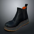 Black Leather Ankle Boots With Thick Sole And Orange Inner Lining For Daily Use