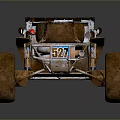 Modified Off Road Racing Car With American Flag And Muddy Exterior