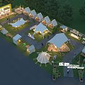 Well Arranged Outdoor Camping Site With Various Tents And Complete Supporting Leisure Activity Facilities