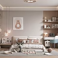 Cozy Kids Room Interior With Bed Bear Painting Bookshelf Desk Blue Chair And Toys
