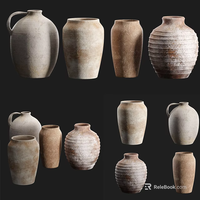 Artisanal Ceramic Vessels Featuring Various Shapes Textured Surfaces And Neutral Tones 3d model
