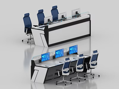 Modern Monitoring Room Control Console With Multiple Screens And Ergonomic Chairs 3d model