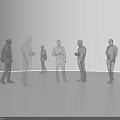 Human Shaped Art Installation With Black And White Standing Figures On Smooth Gray Floor
