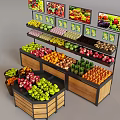 Fruit Display Shelves With Multi tier Racks Holding Assorted Fresh Fruits Vegetables And Digital Screens