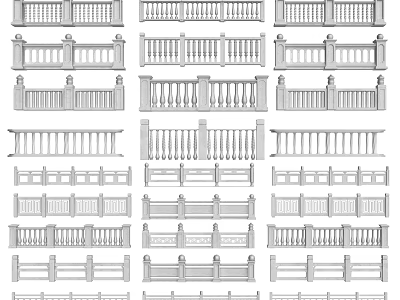 Various Decorative Fence Railing Designs With Intricate Patterns And Classic Styles 3d model
