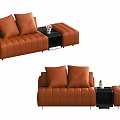 Modern Orange Tufted Sectional Sofa With Plush Pillows And Side Table 3d model