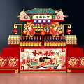 Red Multi Tiered Retail Display Stand For Festive Beverage Promotion With Decorative Elements 3d model