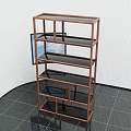 Multi Tiered Glass Shelf Unit With Brown Frame For Indoor Storage 3d model
