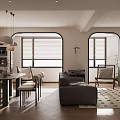 Modern Living Dining Room Interior With Pendant Lights Gray Sofa Dining Table And Wooden Flooring