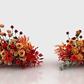 Vibrant Floral Display with Red Orange Yellow Roses Daisies and Decorative Foliage