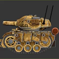 Golden Tank with Number 68 Two Antennas Cannon and Tracks 3D Model Design