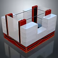 Cartoon Scene Featuring Stylish Display Cabinet With White Red Accents Transparent Panels And Shelves