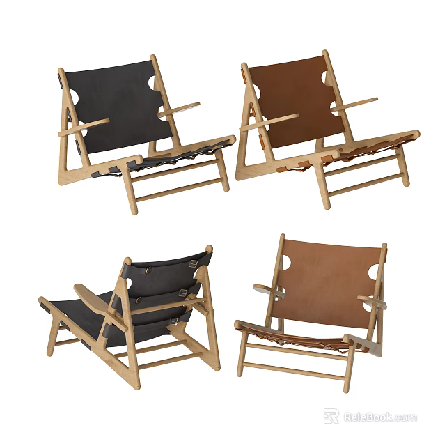 Modern Lounge Chairs Black And Brown With Wooden Frame Ergonomic Backrest And Comfortable Seat 3d model 